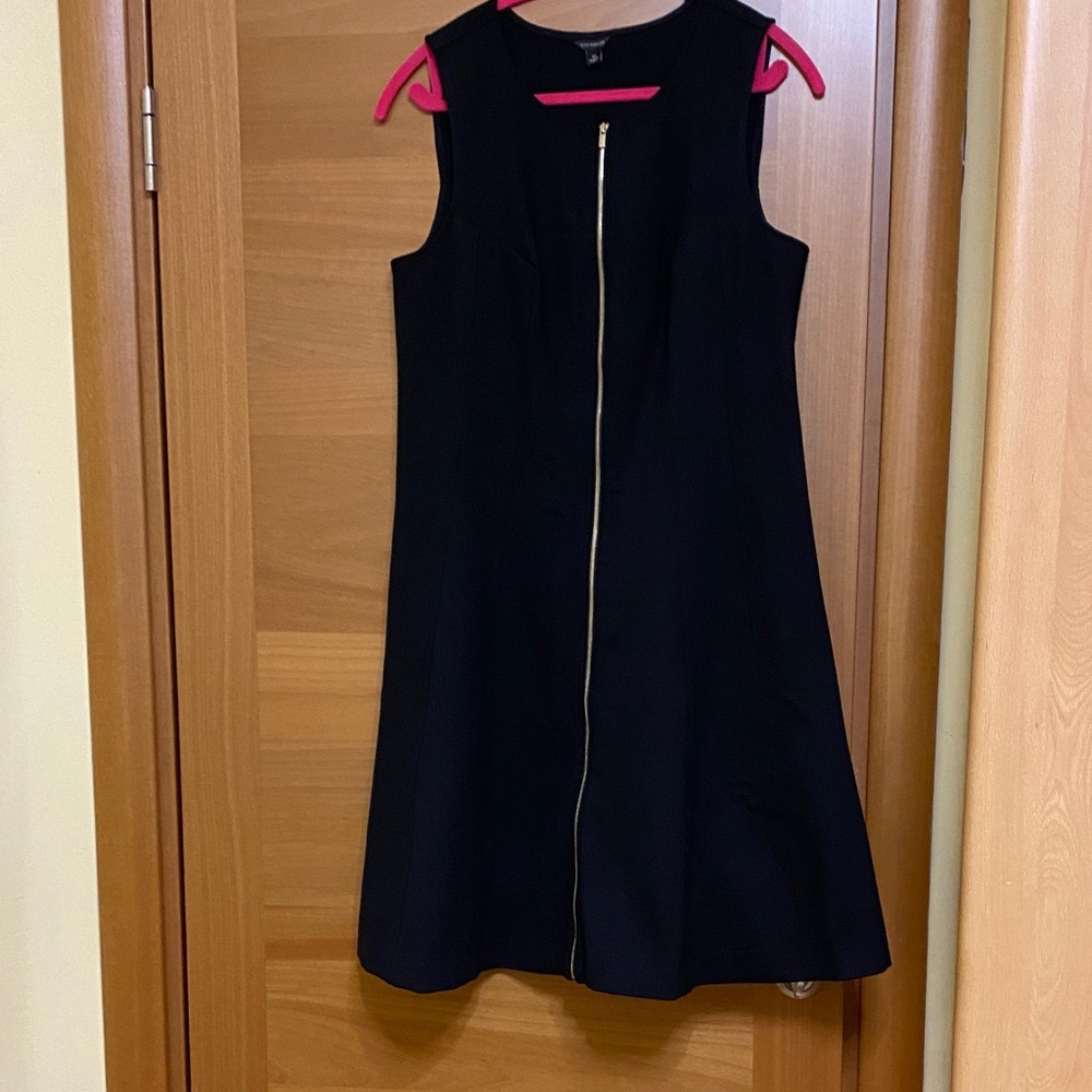 Ann Taylor Black Midi Dress with Front Zipper